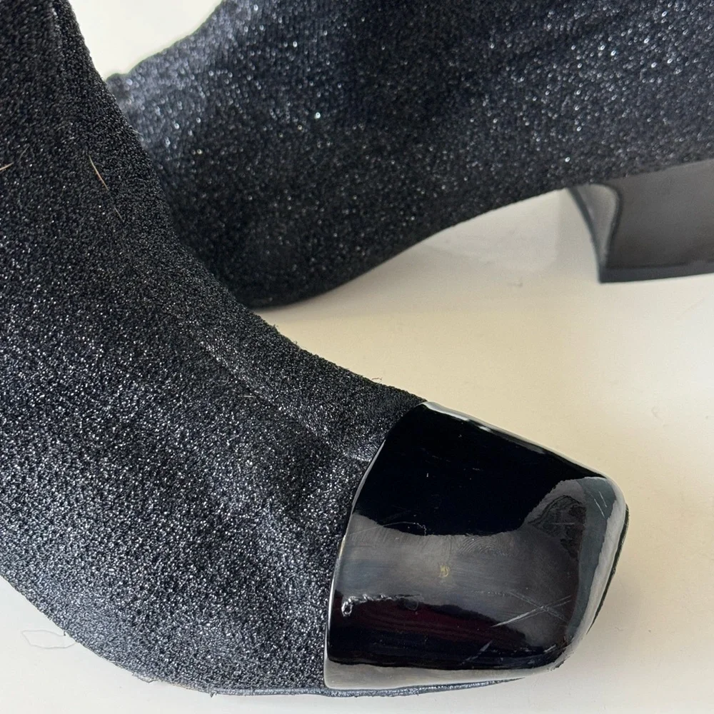 CHANEL Fall 2017 Runway Black Sparkle High Boots Size 37